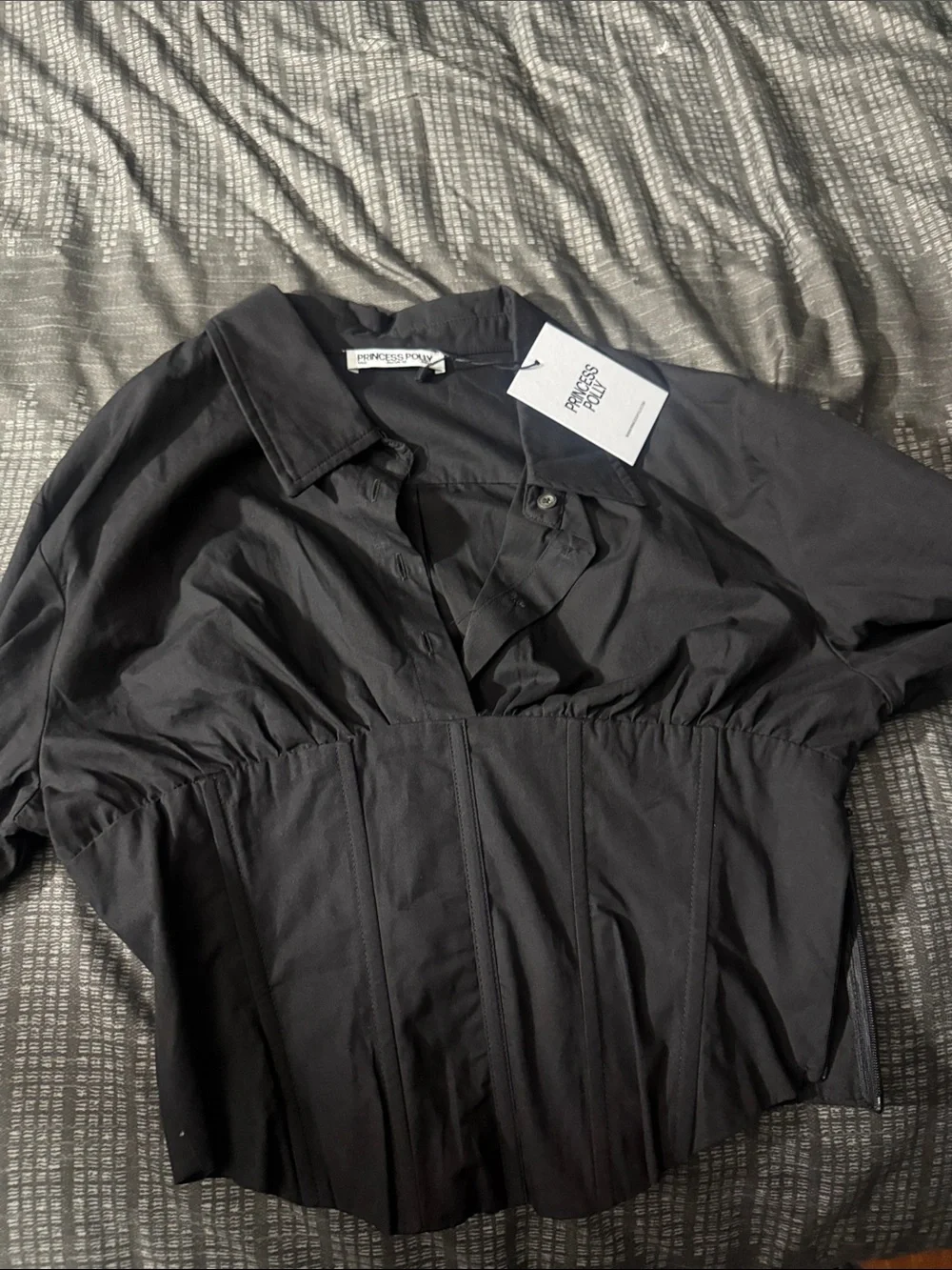 Princess Polly Black Corset-Style Button Down Top